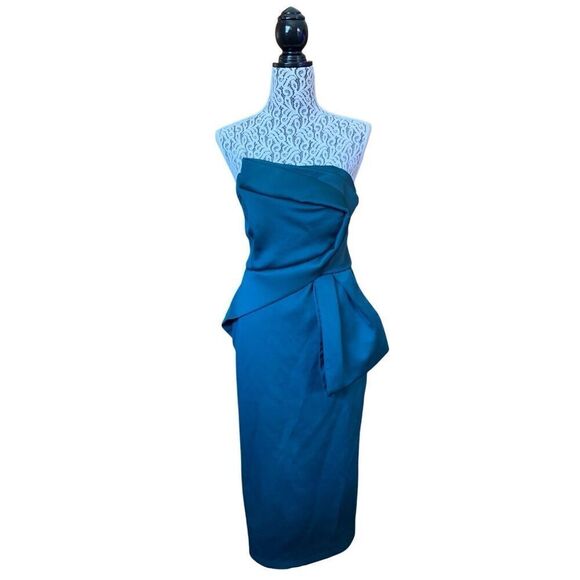 ASOS Bandeau Fold Bow Front Scuba Midi Dress Dark Green Size 10 - Picture 7 of 8